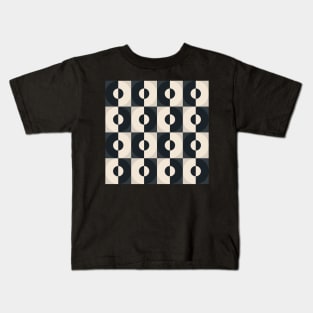 Retro Square and Circle Tile Black and White Kids T-Shirt